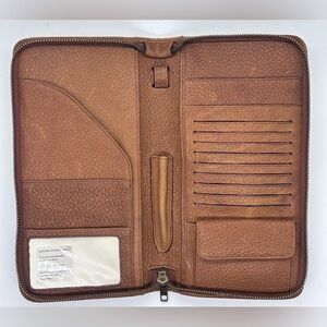 Brown Leather Zip Around Wallet Organizer Vintage Clutch Travel Case